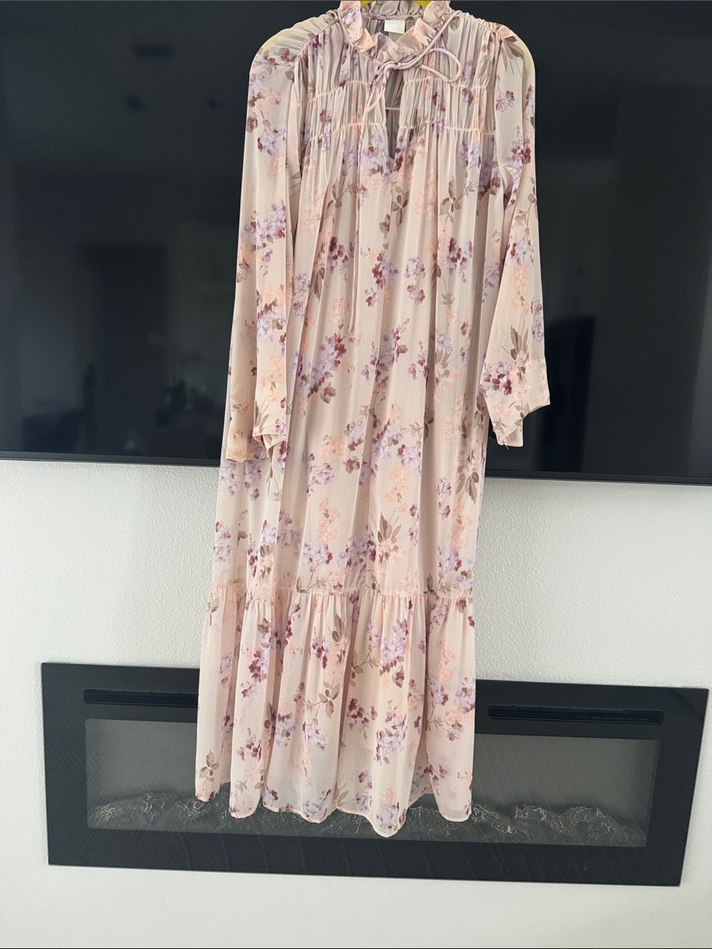 H&M Blush Pink Floral Tie-Neck Maxi Dress